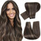 Hetto Weft Hair Extensions Real Human Hair Darkest Brown with Light Brown Sew in Weft Human Hair Brown 16 Inch 80g/Pack #2/8