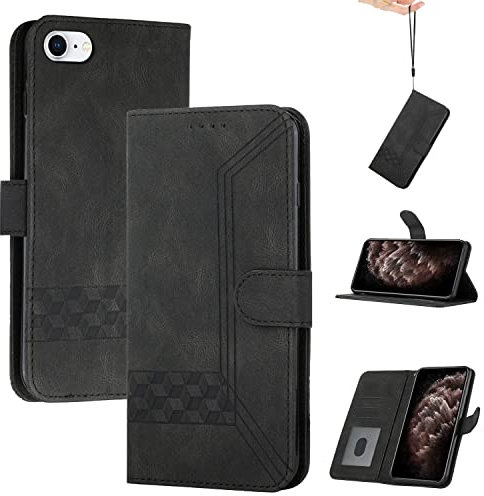 momoka Coque pour iphone 6/7/8/SE 2020,Portefeuille Étui Housse en Cuir Protection avec Porte Cartes,Fentes pour Cartes,Fonction de Support,Fermeture Magnétique-Noir