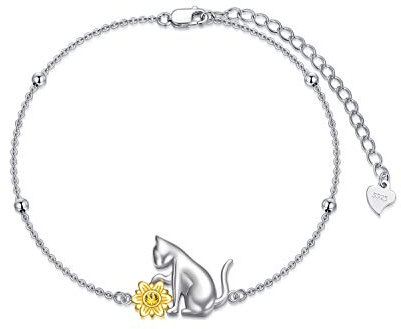 AOBOCO Bracelet chat en argent sterling 925 bijoux chat tournesol cadeaux chat pour femme amoureux des chats
