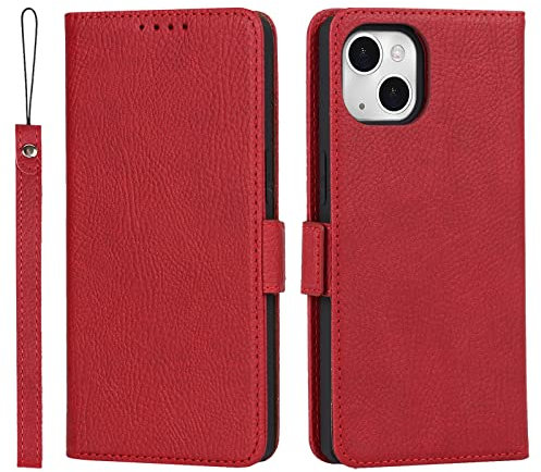 LAHappyL Wallet Case for iPhone 13 Pro Max/13 Pro/13/13 Mini, Detachable 2 in 1 Premium PU Leather Flip Cover with Wrist Strap Card Holder and Kickstand Feature,Red,13 Pro 6.1