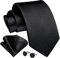 Enlision Schwarz Krawatte Herren Seide Hochzeit Krawatten und Einstecktuch mit Manschettenknöpfe Set Elegant Einfarbig Seidenkrawatte mit Taschentuch Business Party
