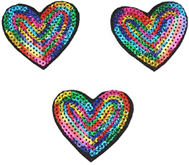 Yalulu 10 Stück Regenbogen Herz Pailletten Patches Aufnäher Aufbügler Applikation Zum Aufbügeln Patches Aufnäher Bügelbild Stickerei Aufbügler Patch