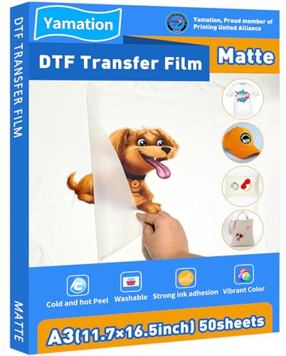Yamation DTF Transferfolie: A3 50 Blatt Premium doppelseitiges mattes Finish PET-Transferpapier direkt auf T-Shirts