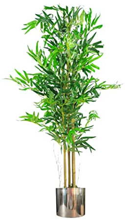 Leaf 120cm (4ft) Realistic Artificial Bamboo Plants Trees with Silver Metal Planter