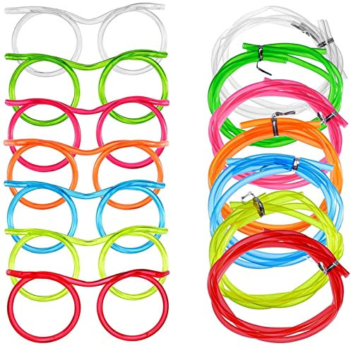 7 StüCk Dumme StrohgläSer Wiederverwendbare Loop-TrinkhalmgläSer Flexible Mehrfarbige Strohhalme FüR Kinderpartys