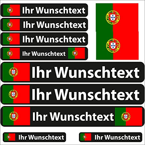 INDIGOS UG - Auto Aufkleber Portugal - 13 Flaggen - Fahne glatt Sticker selbst gestalten mit Namen & Wunschtext personalisiert - Fahrrad - Autoaufkleber - Motorrad - Rennfahrer