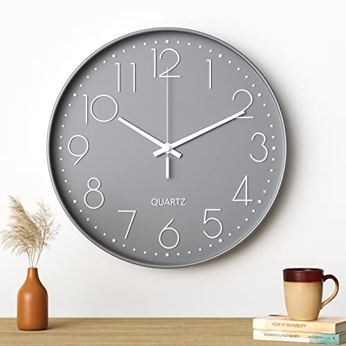Uootach Wanduhr, 30 cm (12 Zoll), Moderne Wanduhr (Graue weiße Zeichen)