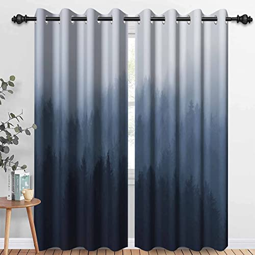 MIRRORANG Verdunkelungsvorhänge für Schlafzimmer Marineblau Ombre Wald Fenster Gardinen 2 Panels für Wohnzimmer Wärme-Blockierung,117x183cm