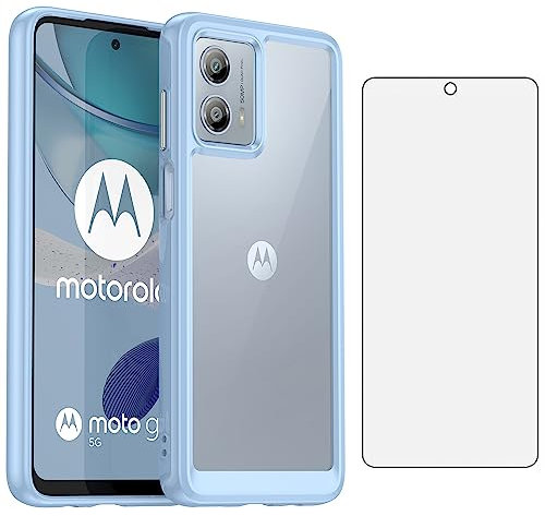 Asuwish Phone Case for Motorola Moto G13/G23 2023 with Tempered Glass Screen Protector Cover and Cell Accessories Slim Silicone Rubber Protective Mobile G 13 23 4G Women Men Clear Blue