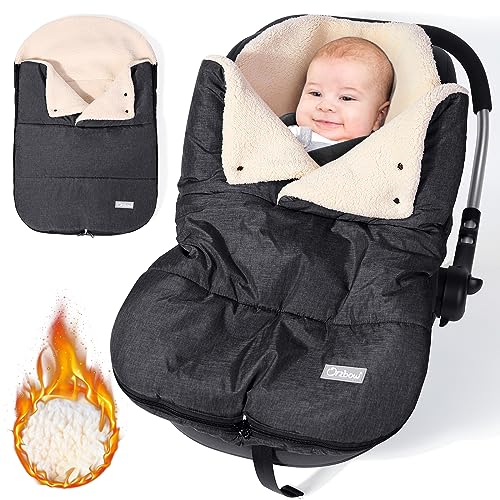 Orzbow Fußsack Babyschale Winter,Universell Einschlagdecke Babyschale mit Verstellbarem Kragen,Warmes Berbervlies Futter,Reißverschluss,passend für Maxi-Cosi,Cybex,Römer usm (Dunkelgrau)