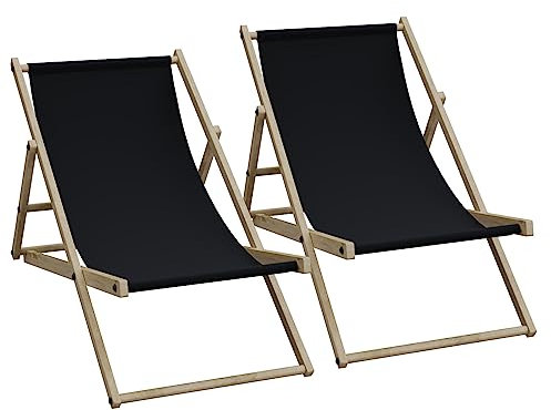 HAGO 2er Set Liegestuhl Doppelpack Strandliege Liege Stuhl Strand Sonnenliege Gartenliege Klappstuhl Schwarz