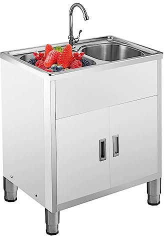 Küchenspüle Edelstahl Mobiles Küche Spültisch Freistehendes Spülbecken aus Edelstahl mit Wasserhahn mit Abfluss und Fallrohr für Außen Innen Küche Restaurant Hotels Küchen. ( Color : Hot and cold , Si