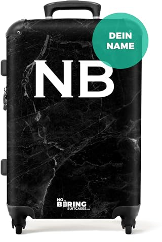 NoBoringSuitcases.com® Koffer personalisiert, 67x43x25cm - Reisekoffer Groß - Koffer Mittelgroß, Koffer Hartschale - Hartschalenkoffer - Schwarzer Marmor weiß - Leicht - Koffer mit Namen Initialen