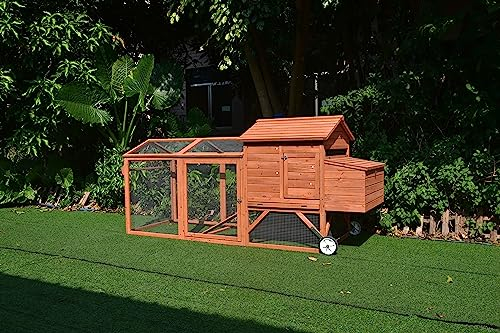 InTheMarket Hühnerstall mit Rollen und Nistkasten für bis zu 6 bis 9 Vögel, Hühnerstall mit abschließbarer Klapptür und Schiebeboden, 248 x 90 x 113 cm