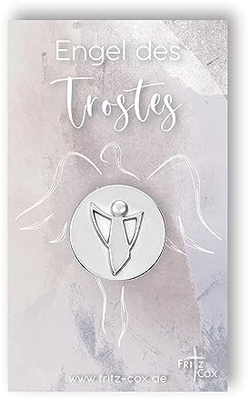 Fritz Cox Engelmünze Engel des TROSTES auf Geschenkkarte | aus Metall | mit persönlicher Geschenkkarte | Kleiner persönlicher Engel | Durchmesser 2,3cm