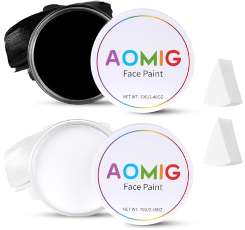 Aomig Trucco Bianco per Viso, 70g Pittura Viso Bianco Trucchi Viso, Trucco Bianco Zombie Joker Vampiro Scheletro Costume Cosplay Trucco, Body Paint Truccabimbi Anallergici Atossici Colori Halloween