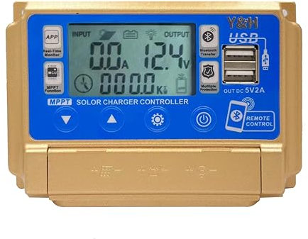 Y&H MPPT Régulateur de charge solaire 30 A 12 V 24 V avec écran LCD, double USB, communication par application, tension de charge réglable, convient pour plomb-acide, gel, FLD, lithium