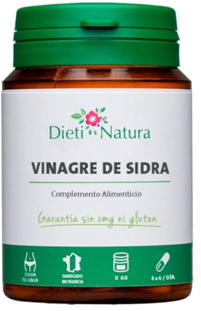 Dieti Natura Vinagre de Sidra de Manzana 200 Cápsulas de Origen Vegetal - Promueve la Eliminación de Grasas - Ayuda a Mejorar la Digestión - Fabricado en Laboratorio Francés sin OGM