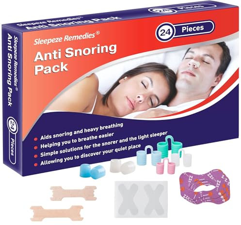 Sleepeze Remedies Kit Anti Ronflement Pack De 24 Bandelettes, Anti Ronflement Pour Arrêter De Ronfler, Dilatateur Nasal Pour Dormir Mieux, Ronfless, Boule Quies Dormir, Système Anti Ronflement