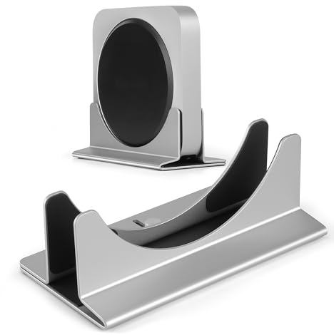 Psitek Mac Mini Stand Aluminium Vertical Holder Desk Mount - Universal Fit for Mac Mini 2005-2023, Compatible with Laptop and Mini PC - Adjustable Slot Width (10-52mm/0.4-2 inch)