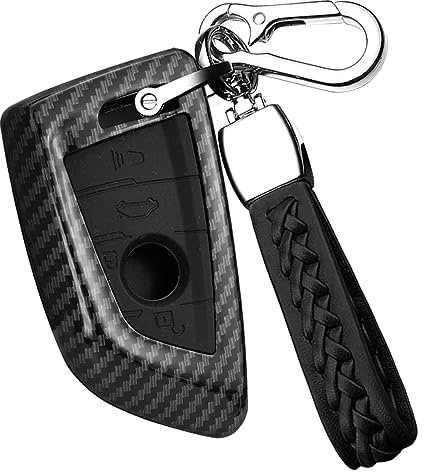 TECART Autoschlüssel Hülle cover Passt für BMW X1 X3 X5 X6 X7 1er 3er 5er 6er 7er G20 G30 G11 F15 F16 G01 G02 F48 ABS Tragbar Schutzhülle Schlüsselcover Zubehör Schlüssel 4 Taste A Kohlefaser Schwarz
