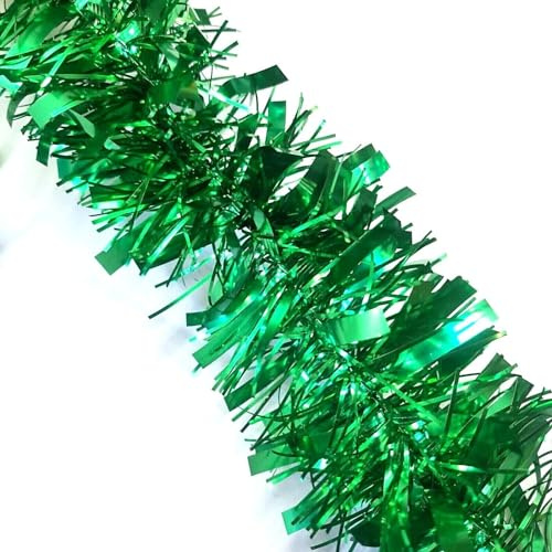 HSD Christmas Tinsel Garland 2M (6.5ft) Xmas Metallic Chunky Fine Sparkle Garland Shiny Christmas Tree Party Decorations (Chunky Green)