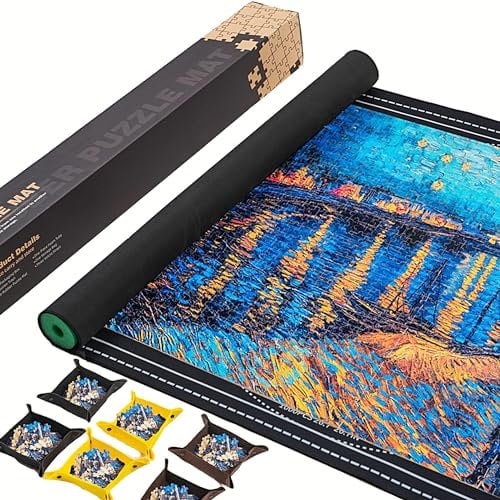Premium Jigsaw Puzzle Mat Roll-Up Design Non-Crease Rubber Surface, Accommodates 500 to 2000 Pieces 46”x 28”Large Black Pad with Sorting Trays and Accessories Ideal outdoor Gift for Puzzle Enthusiasts