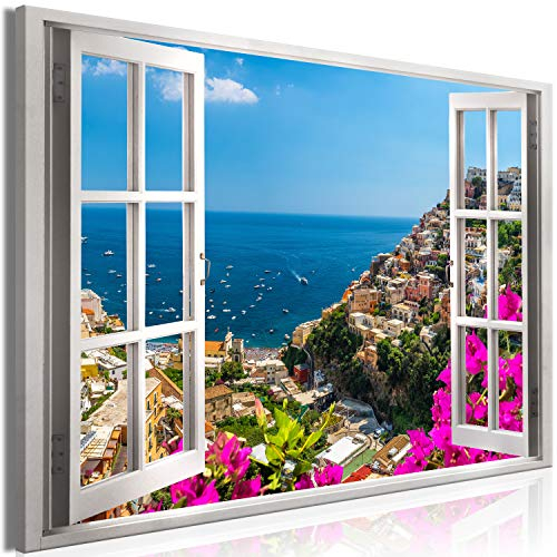 murando - Wandbilder Fensterblick 60x40cm Leinwandbild 1 tlg Kunstdruck moderne Wandbilder auf Leinwand Wohnzimmer Schlafzimmer Wanddekoration Design Wand Deko Positano Italy Landschaft d-C-0227-b-a