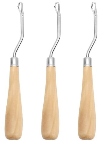 LIAMGUS 3 PCS 6.5 Inch Latch Hook Tool Set, Wooden Bent Crochet Hooks, Iron Hooks, For Rug Making, Wig Designing & Other Crafts