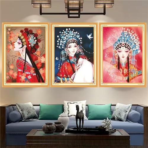 5D DIY Diamond Art Painting Kits Vollbohrer, Frau Spieler Strass Kreuzstich Stickerei Leinwand 3 Stück Diamant Malerei Bilder Painting nach Zahlen für Kinder Erwachsene Wohnwand Dekor 60x90cm T-365