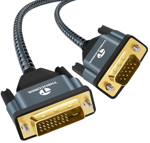 Thsucords Cable DVI a VGA de 3M, Adaptador Unidireccional DVI-D a VGA Macho a Macho, Chapado en Oro Trenzado 1080P Full HD para HDTV, PC, Laptop, Monitor, Proyector