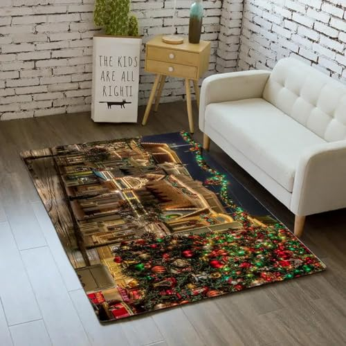 Modern Innen Fußmatte 160 X 230 cm Weihnachtsmann-Weihnachtsbaum-Elch,Kurzflor Teppiche rutschfest Waschbarer Badematte,Für Badezimmer Küche Schlafzimmer Einganglsbereich -1Z6H-J2S4-7J1