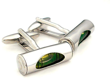 Wasserwaage Manschettenknöpfe grün + silbern glänzend + Silberbox