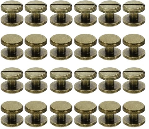 PATIKIL M4x4mm Chicago Screws, 25 Sets Brass Chicago Screw Slotted Binding Post Screw Rivets for Leather Belt Scrapbook Photo Albums, Bronze