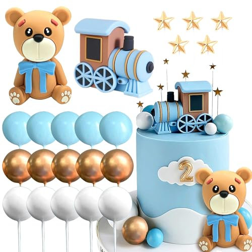 Roaring Good Time Blau Teddybär Tortendeko für Taufe Junge 1 Jahr - Kuchen Dekoration für Hochzeit, Babyshower, Geburtstag Party