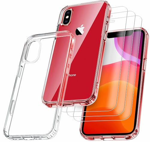 RKINC Hülle für iPhone X/XS 5,8 Zoll, Nie Vergilbung Handyhülle Militärnorm Stoßfest Anti-Kratzt, 1 Schutzhülle mit 3 Stück Panzerglas Panzer Schutz Glas Transparent