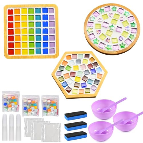 FGen Travaux Manuels Kits de Sous - verres,DIY dessous de verre en mosaïque,Bricolage Artisanat Kits Sous - verres,Kit d'artisanat sous-verre en mosaïque,DIY Mosaïque Verre Sous - verres