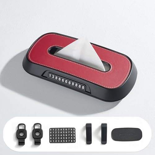 MSMDG Car Tissue Holder for Nissan Juke 2, Car Tissue Box with Number Plate Leather Design Versatile, Durable Car Tissue Holder,D/Red