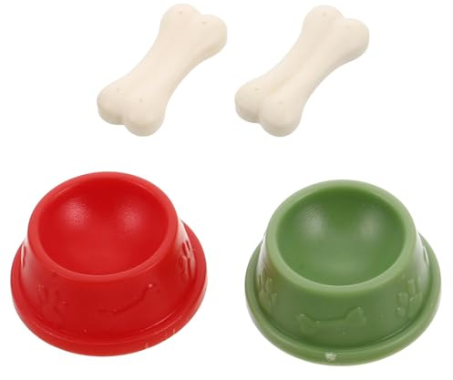 TOYANDONA 2 Sets Miniatur-Hundefutternäpfe Aus Kunststoff Mit Knochen Puppenhaus-Hundezubehör Realistische Mini Hundenäpfe Für Kinder Kreatives Spielzeug Zubehör Für Puppenhaus