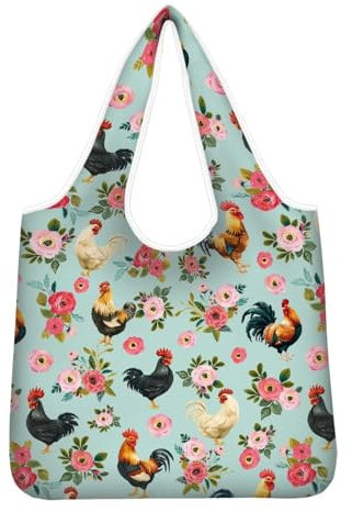 chaqlin Hühnerblume Einkaufstaschen Große Wiederverwendbare Tragetaschen Damen Lebensmittel Taschen Organizer Faltbare Einkaufstasche Shopping Schulter Handtasche mit Innentasche