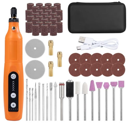Outil Multifonction sans fil avec Lumière LED, Mini Perceuse 3 Vitesses (5000-15000 rmp), Mini Ponceuse kit 3,7 V avec 58 Accessoires pour Percer Graver Polir Poncer Dérouiller