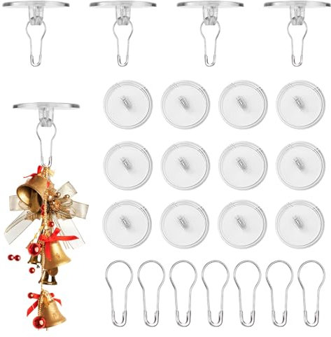 50 Pack Self Adhesive Ceiling Hooks for Hanging, 0.79” Disc Sticky Ceiling Hooks, Removable Transparent Wall Hanger for Festival Christams Wedding Birthday Party Decorations