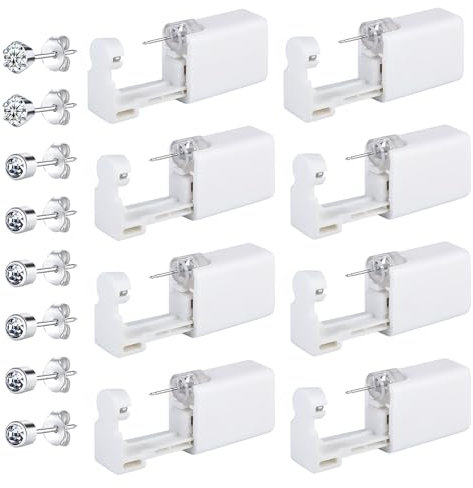 8 Stück Ohrloch Stecher Set Piercing Gun Unit Tool Schmerzlose, Piercing Pistole Ohrlochstechset mit Ohrstecker für Asepsis Piercing Kit Piercingzubehör (Diamant01)