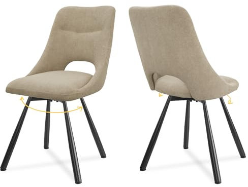 LEWE Esszimmerstühle drehbar 2er Set, Automatisch zurückkehrender Sitz, 180° Drehstuhl, Ergonomischer Polsterstuhl, armlos, Esszimmer Wohnzimmer Schlafzimmer, Kaschmir-Stoff - Khaki