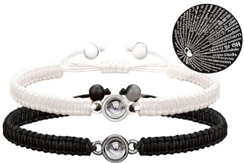 2pcs Braccialetto fotografico personalizzato Braccialetto di proiezione Intrecciato All'interno Bracciale Intrecciato Regolabile per Compleanno Anniversario