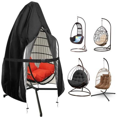 AUXHCYL Egg Chair Cover, 210D Egg Chair Covers Waterproof, Hanging Chair Cover with Waterproof Zipper, UV-Anti Garden Swing Cover, 190×115cm, Black