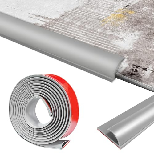 Teppichleisten Übergangsprofil Selbstklebend, 3.0M PVC Übergangsrand Boden, Kantenverkleidung für Teppich Boden von Teppich zu Holzboden, Abdeckungshöhe innerhalb von 10 mm, für Teppich, Boden, Grau