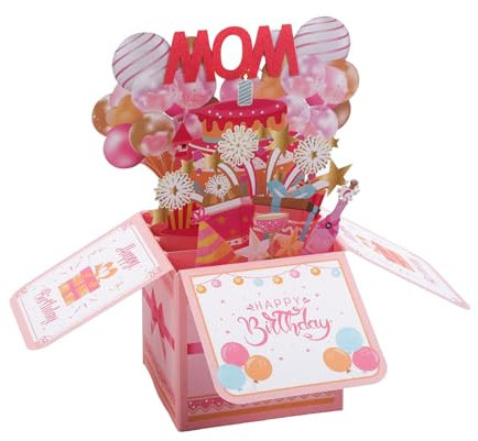 Gosknor Tarjeta Emergente de Feliz Cumpleaños para Mamá, Tarjetas de Cumpleaños Pensativas para Mamá Globos Coloridos Emoción Fuegos Artificiales Caja de Regalo con Sobre para Mamá Madrastra Madrina