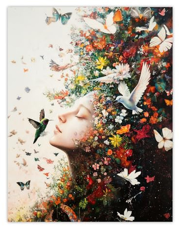 Artery8 Mother Nature Birds Butterflies Colourful Flowers Living Room Large Wall Art Poster Print Thick Paper 18X24 Inch