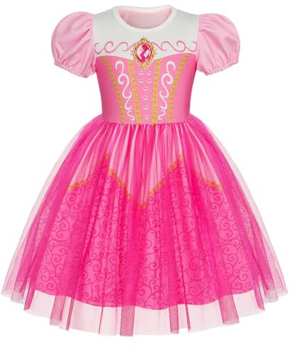 Berich Déguisement de princesse rose pour filles, costume d'Halloween, cadeau de Noël, costume de la journée mondiale du livre, robe de princesse de 4 à 5 ans (rose, 120)